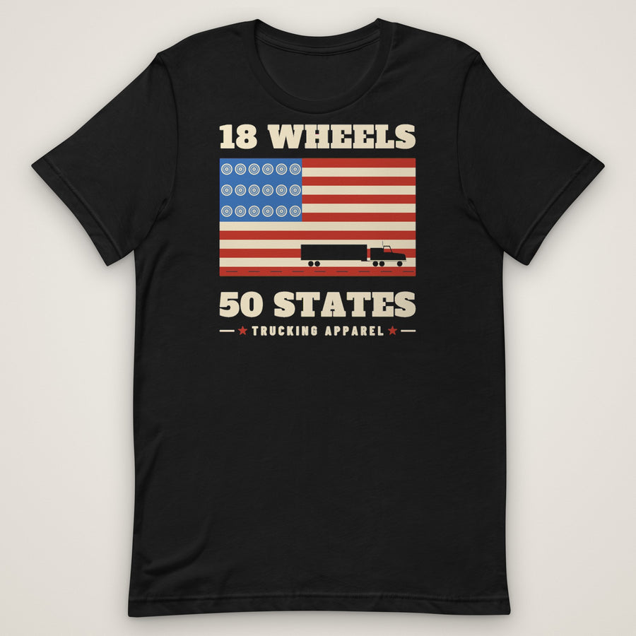 18 Wheels 50 States Trucker Flag Tee