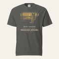 Pepper Best Friend Passenger Seat Tee, front view with a halftone German Shepherd in a truck passenger seat at golden hour