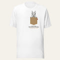 White Best Friend Pocket Peek Tee, front view with a German Shepherd peeking over a printed tan chest pocket