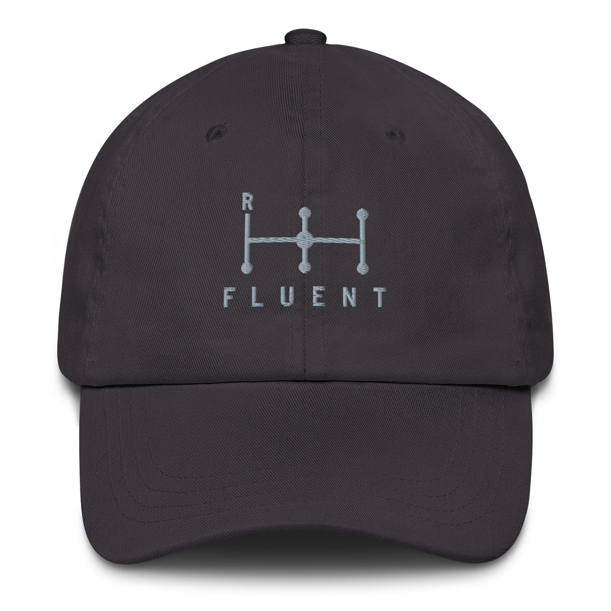 Fluent Dad Cap in dark grey, front view.