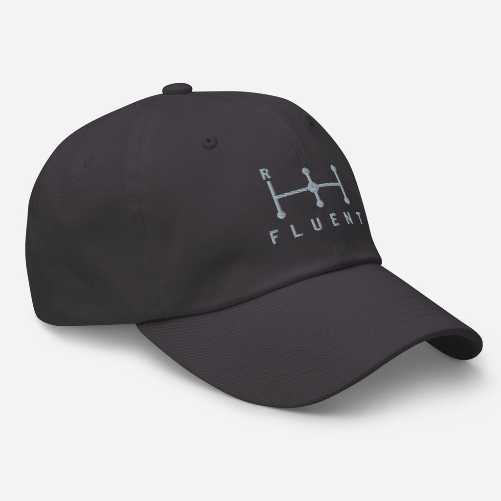 Fluent Dad Cap in dark grey, left front angle.