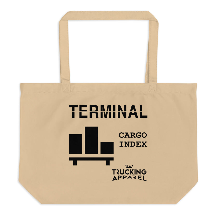 Cargo Index Tote in Oyster with black cargo graphic — flat front on white