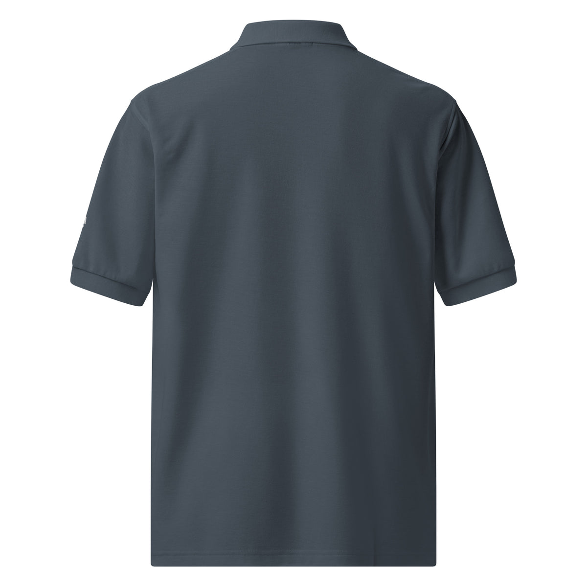 Fluent Polo in steel grey, back view.
