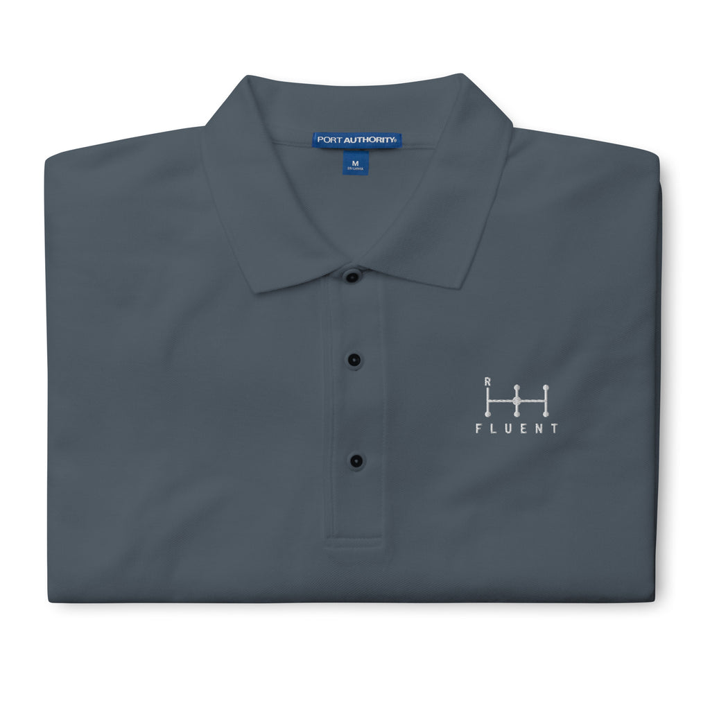 Fluent Polo in steel grey, front view.