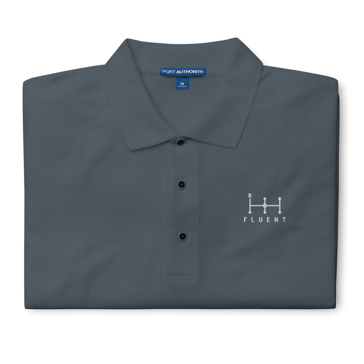 Fluent Polo in steel grey, front view.