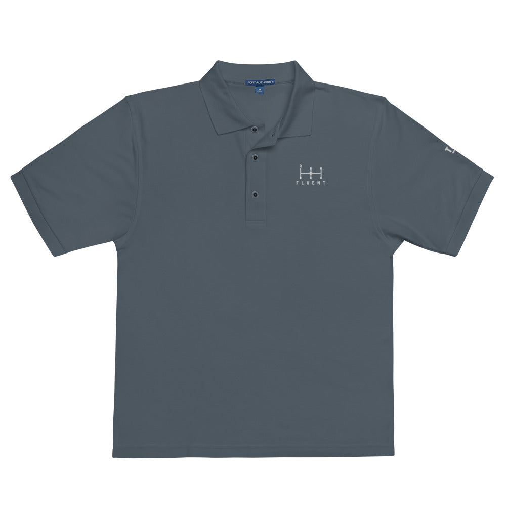 Fluent Polo in steel grey, front view.