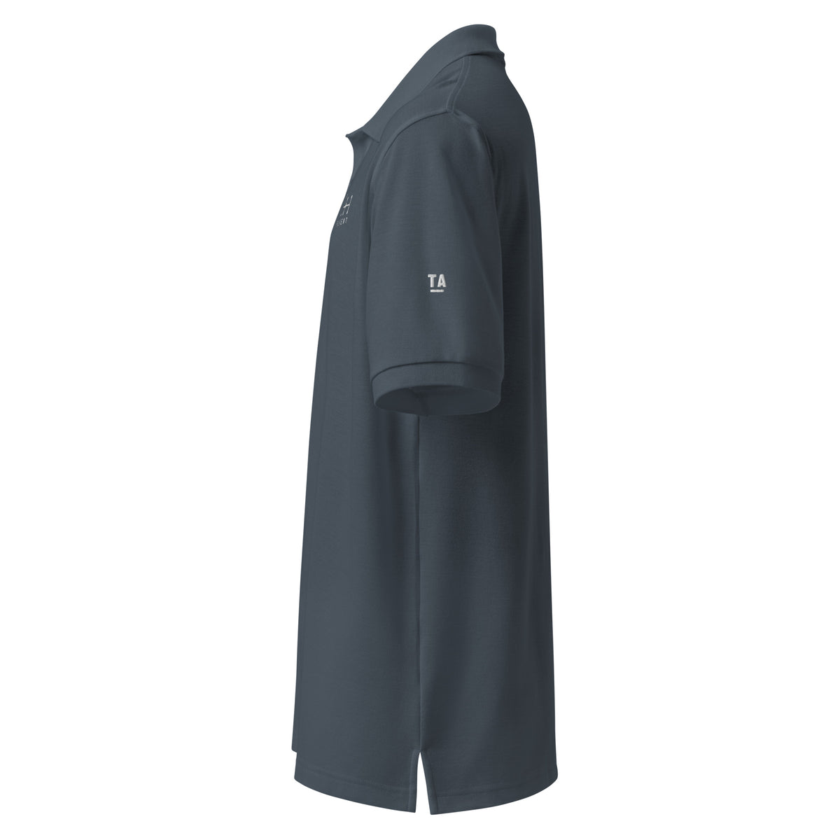 Fluent Polo in steel grey, left side view.