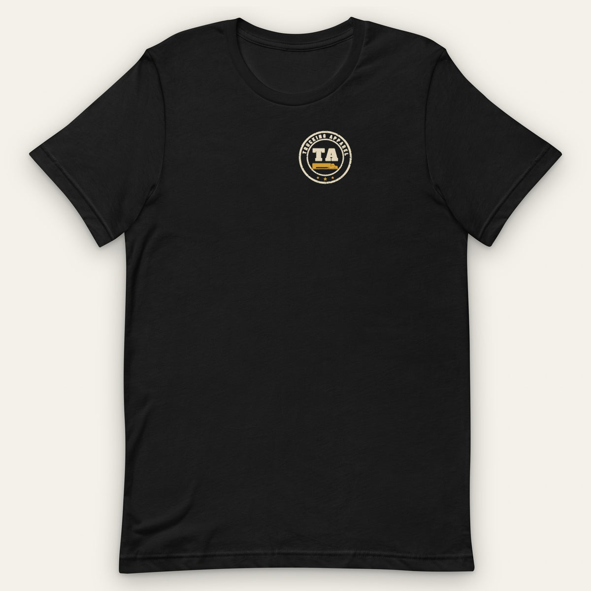 If You Mess With the Trucker Tee in black, front view, with the round TA Trucking Apparel chest badge.