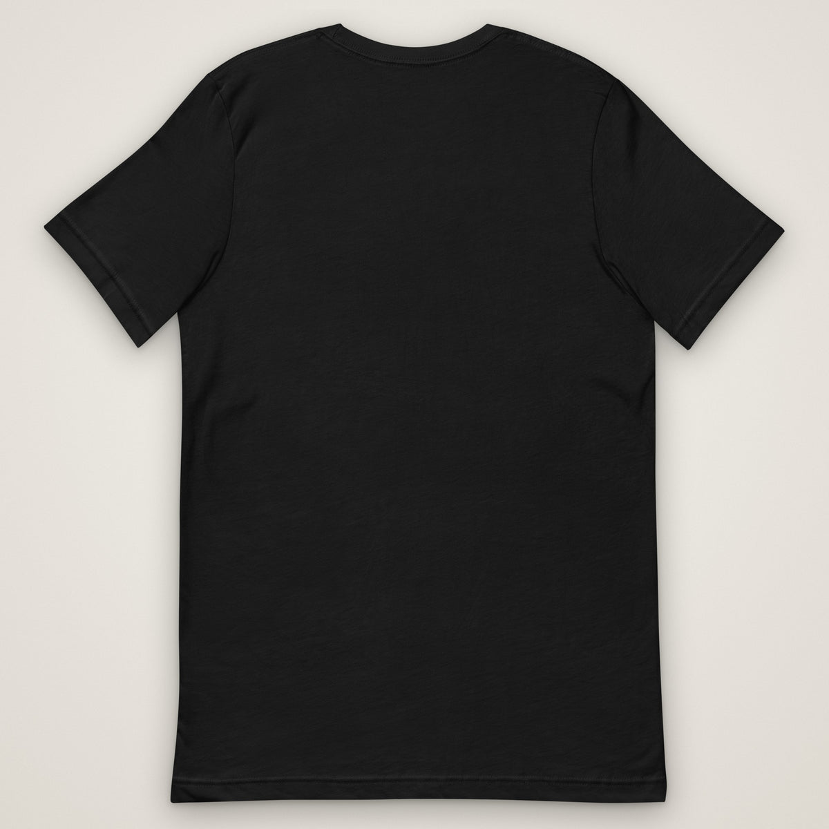 Night Miles Trucker Tee in black, plain back, laid flat. Design made with AI assistance.