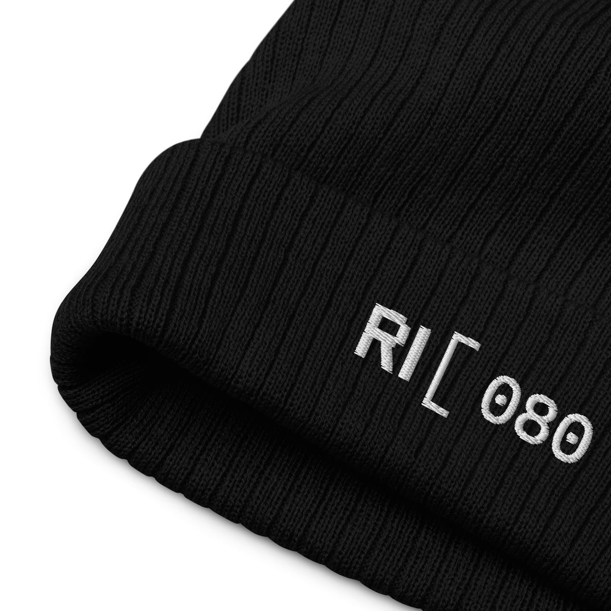 ROAD ISSUE Mile 080 Beanie in Black — knit fabric detail