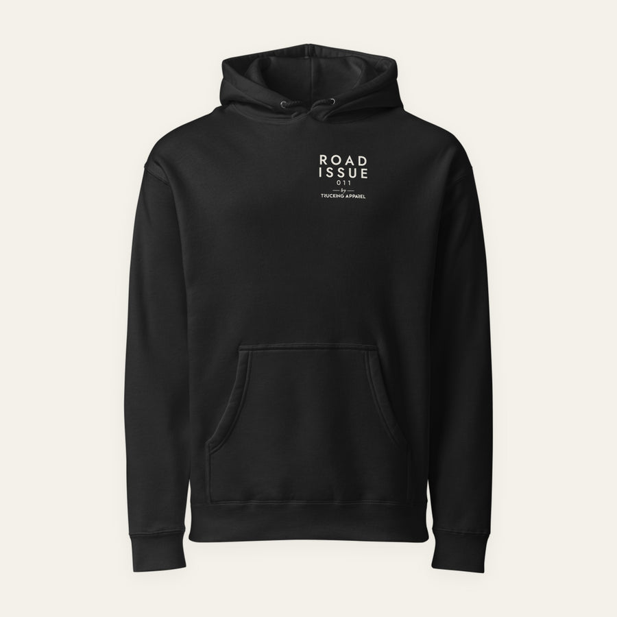 ROAD ISSUE Dispatch Seal Hoodie in Black — front garment view