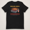 Roller Grill Connoisseur Truck Stop Tee in black, front view laid flat showing the full front print. Design made with AI assistance.