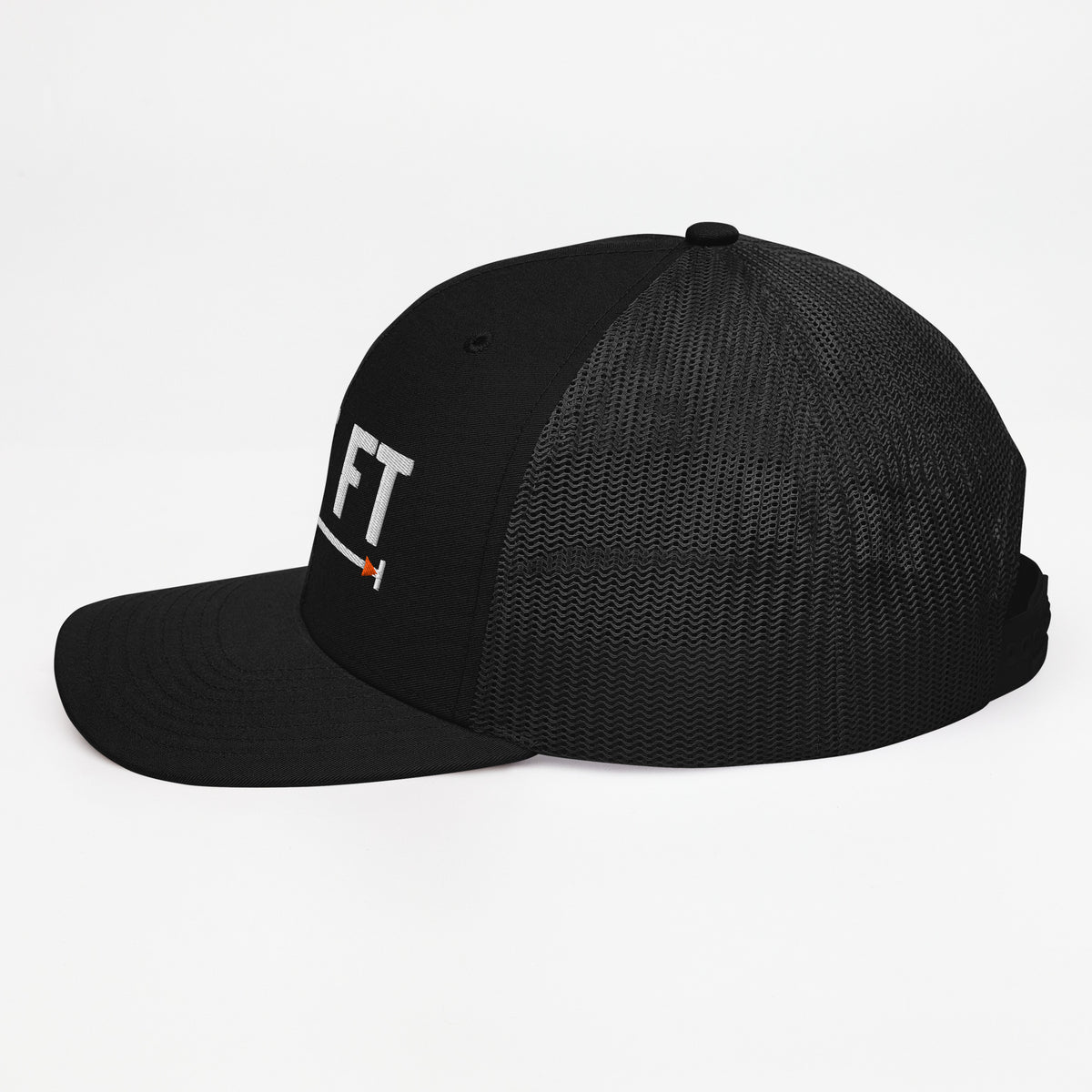 525 FT Trucker in black, left side view.