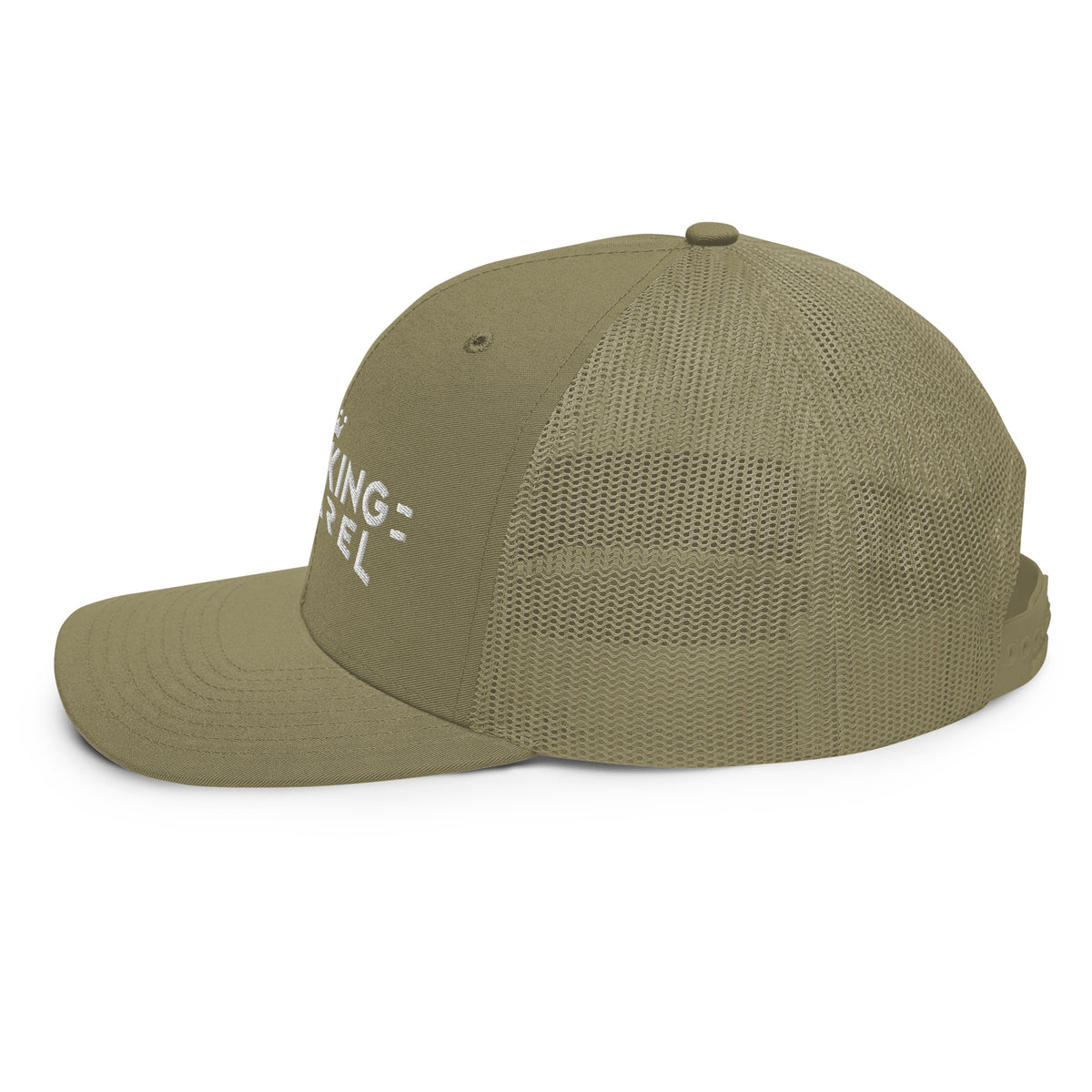 Terminal Wing Trucker Cap in Loden with white embroidery — left-side product view