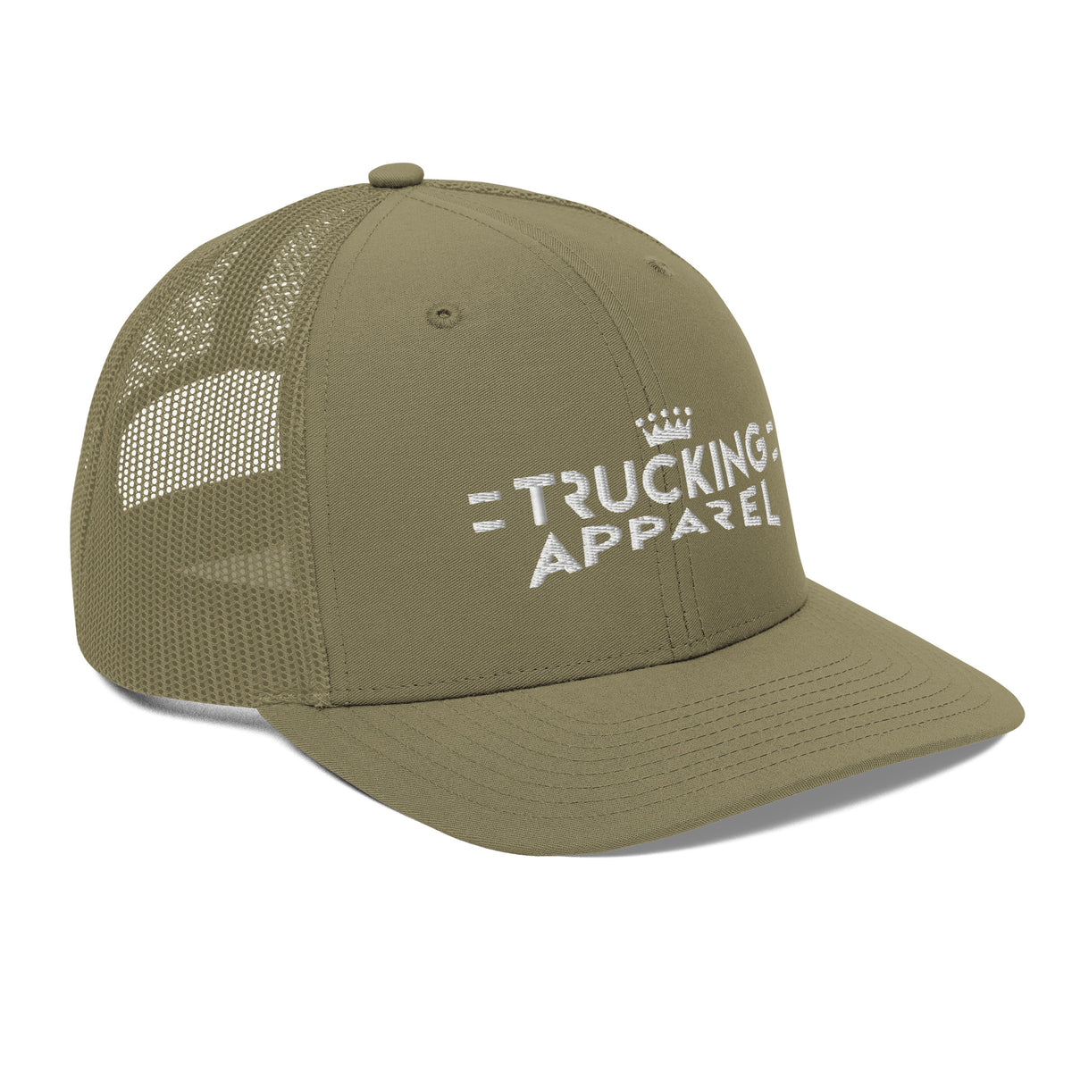 Terminal Wing Trucker Cap in Loden with white embroidery — right-front product view
