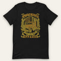 Over the Road Vintage Rig Tee, front view laid flat showing a gold vintage long-nose rig under a stars-and-stripes arch, with TRUCKING across the top, an OVER THE ROAD ribbon and APPAREL below.