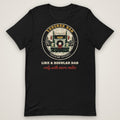 Trucker Dad Christmas Tee: Like a Regular Dad, Only With More Miles in black, front view laid flat showing the full front print. Design made with AI assistance.