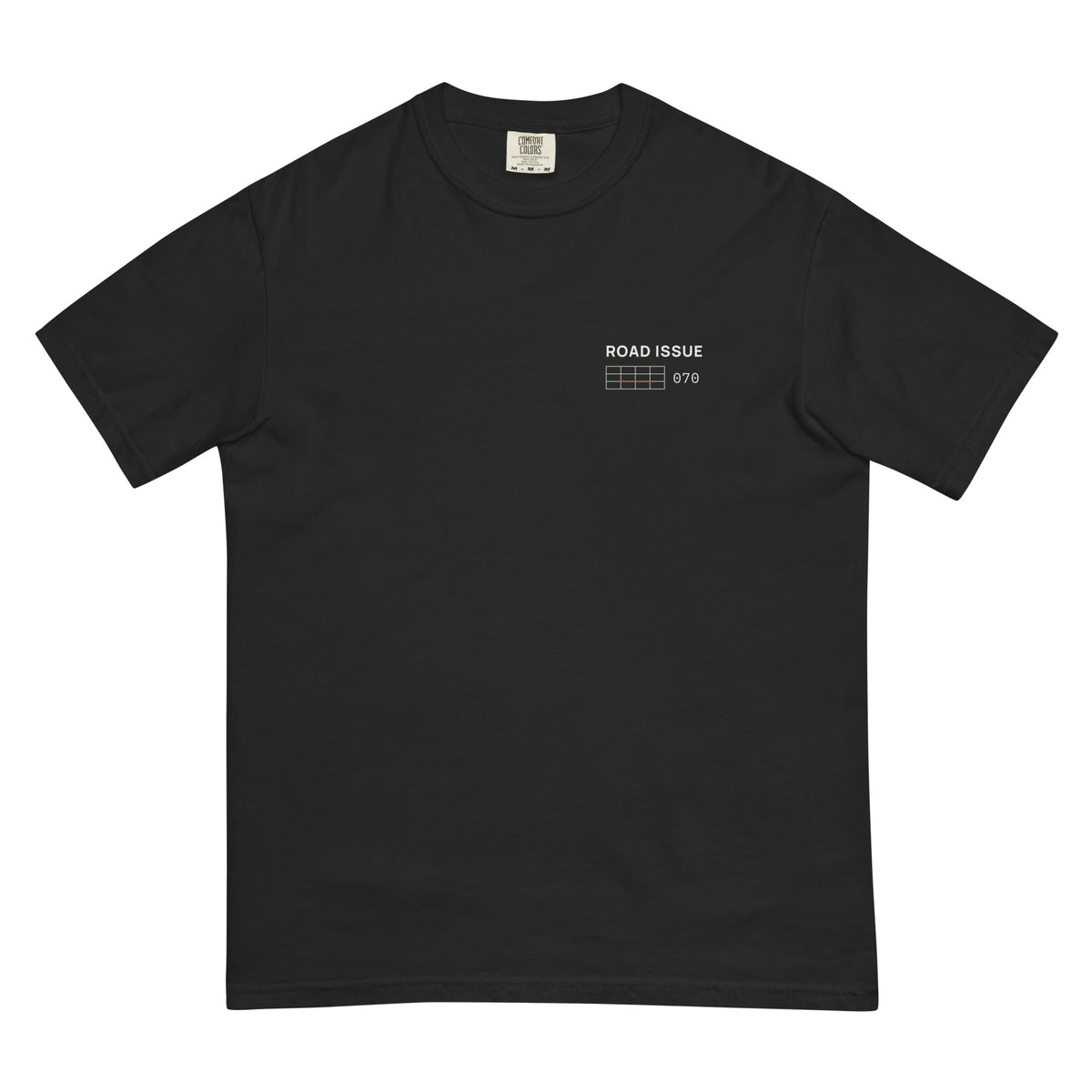 ROAD ISSUE Logbook Heavyweight Tee in Black — front view with small chest print