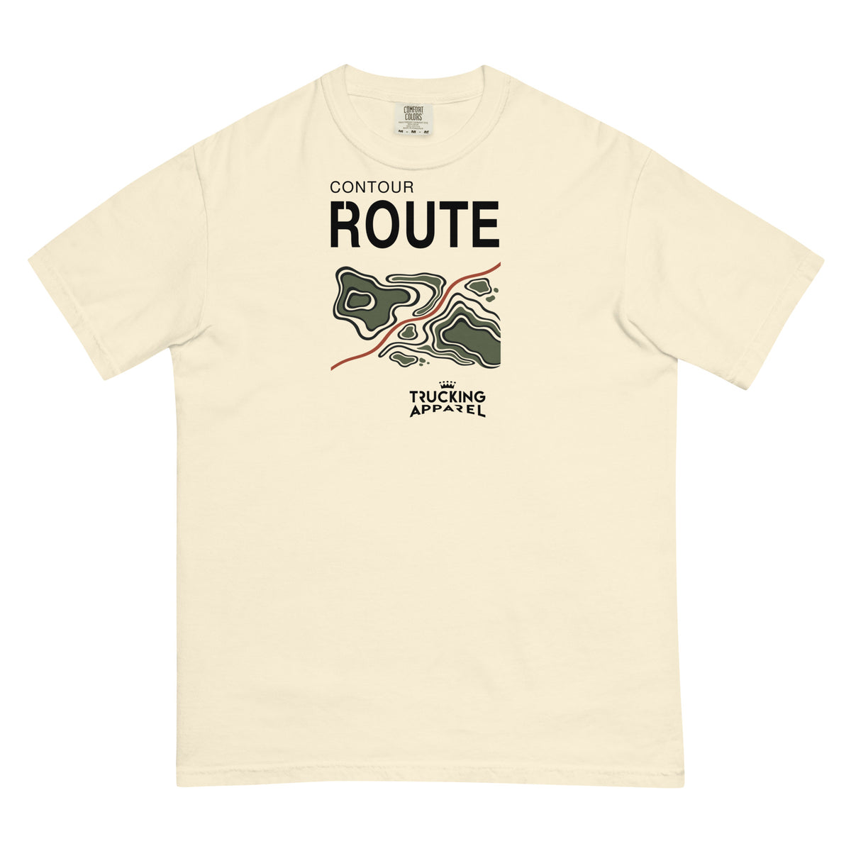 Contour Route Tee in Ivory with original road-and-landscape graphic — flat front