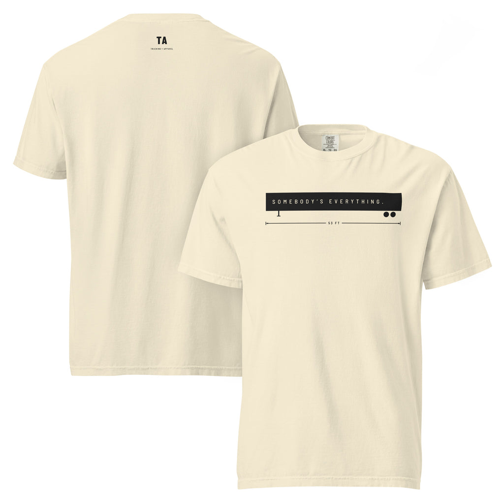 Somebody's Everything Tee in ivory, front and back views.
