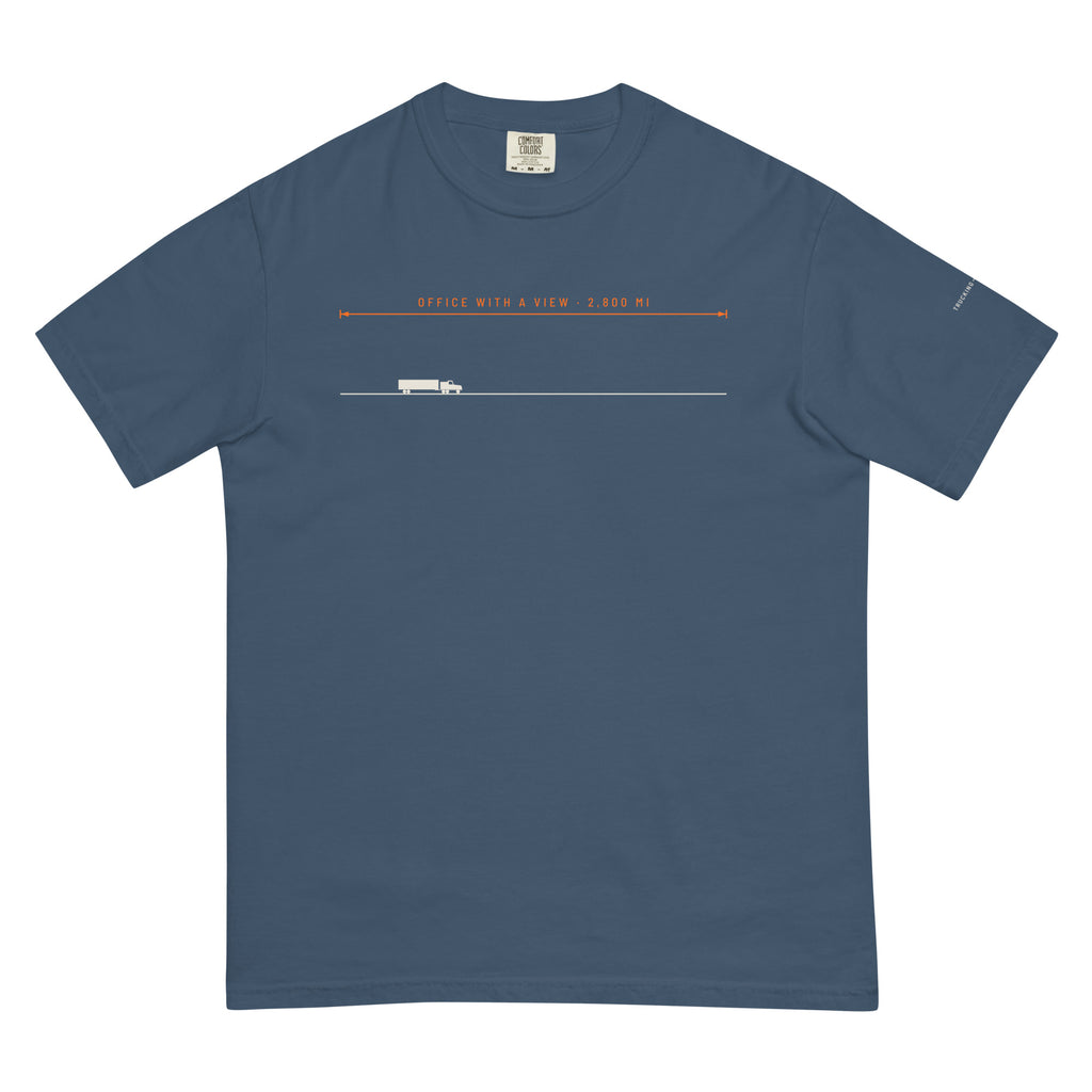 Office With A View Tee in midnight, front view.