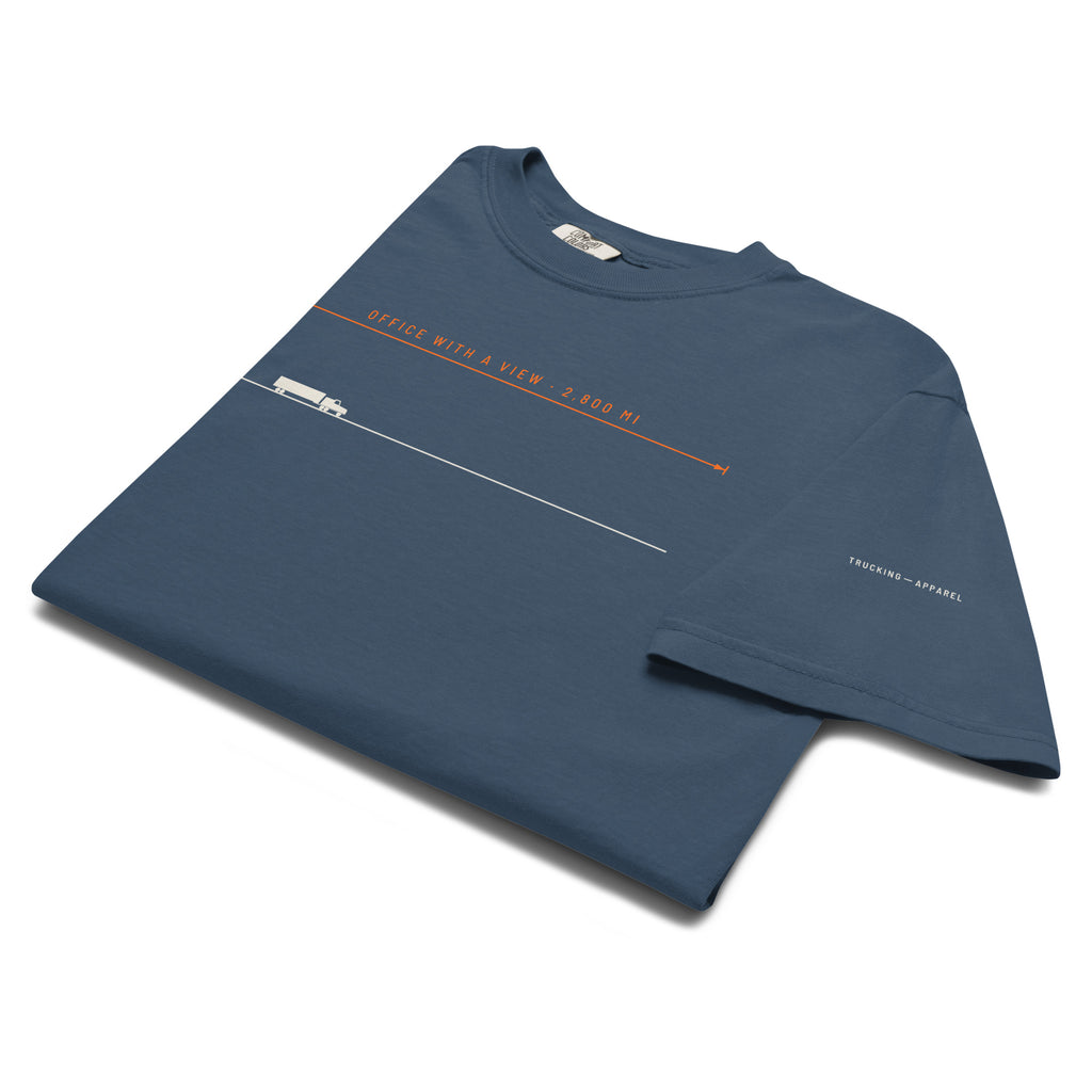 Office With A View Tee in midnight, front view.