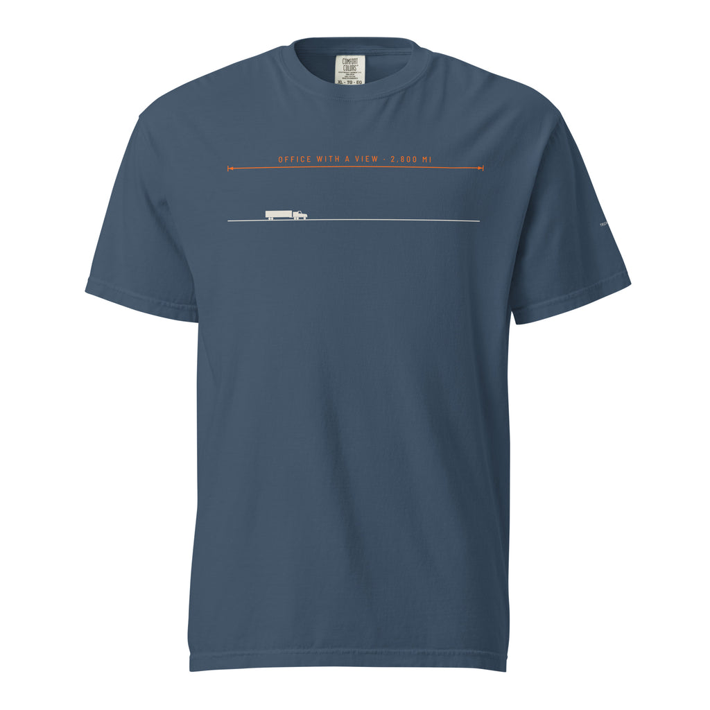 Office With A View Tee in midnight, front view.