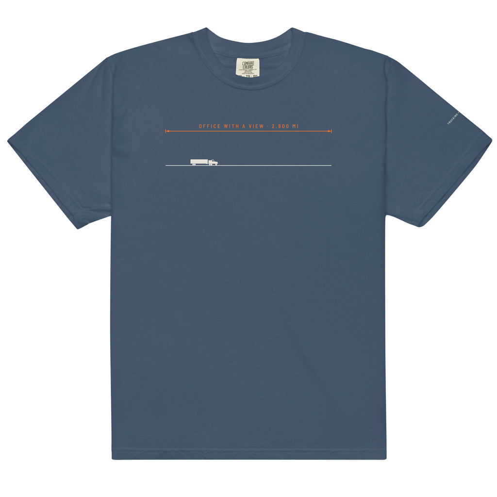 Office With A View Tee in midnight, front view.