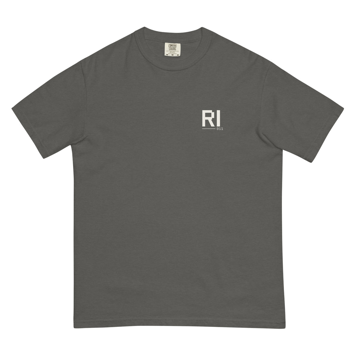 ROAD ISSUE Baseline RI Heavyweight Tee in Pepper — front view with small chest print