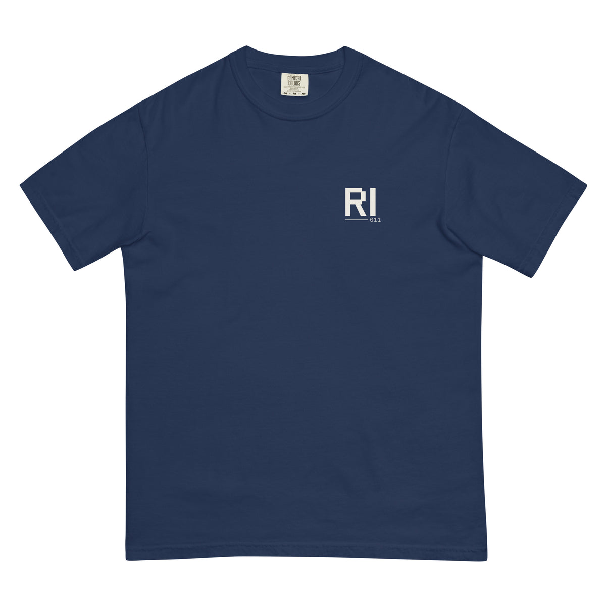 ROAD ISSUE Baseline RI Heavyweight Tee in True Navy — front view with small chest print