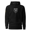 Drive Pro Hoodie in black, front view with Drive Pro flag shield.