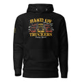 Truckers Brothers hoodie in black, front view with Band of Truckers rig print.