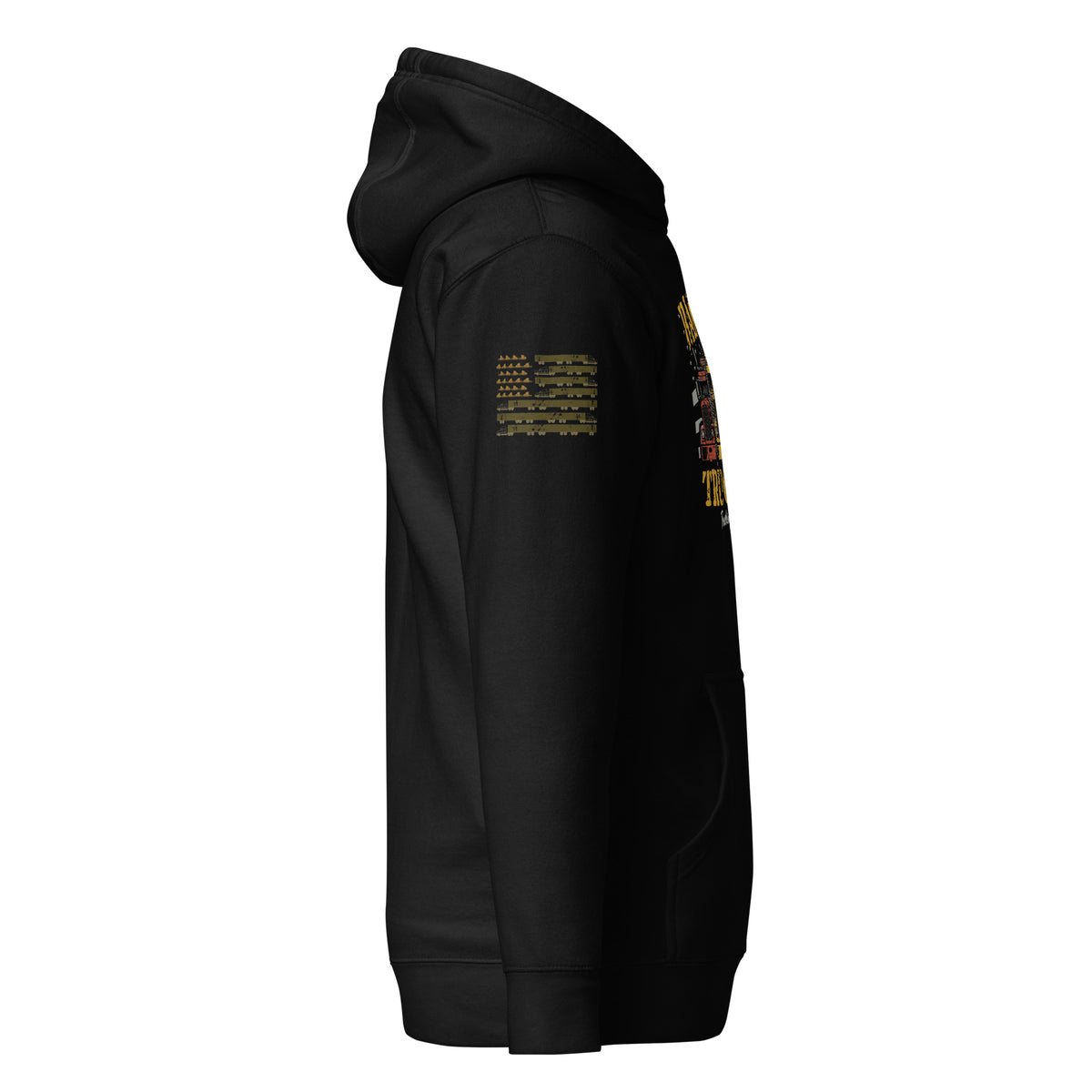 Truckers Brothers hoodie in black, right side view with sleeve print.