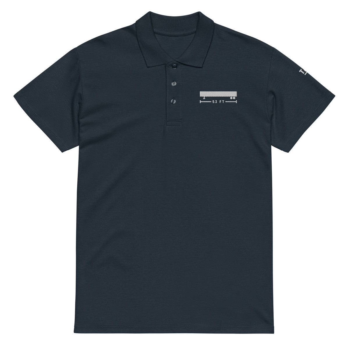 53 FT Polo in navy, front view.