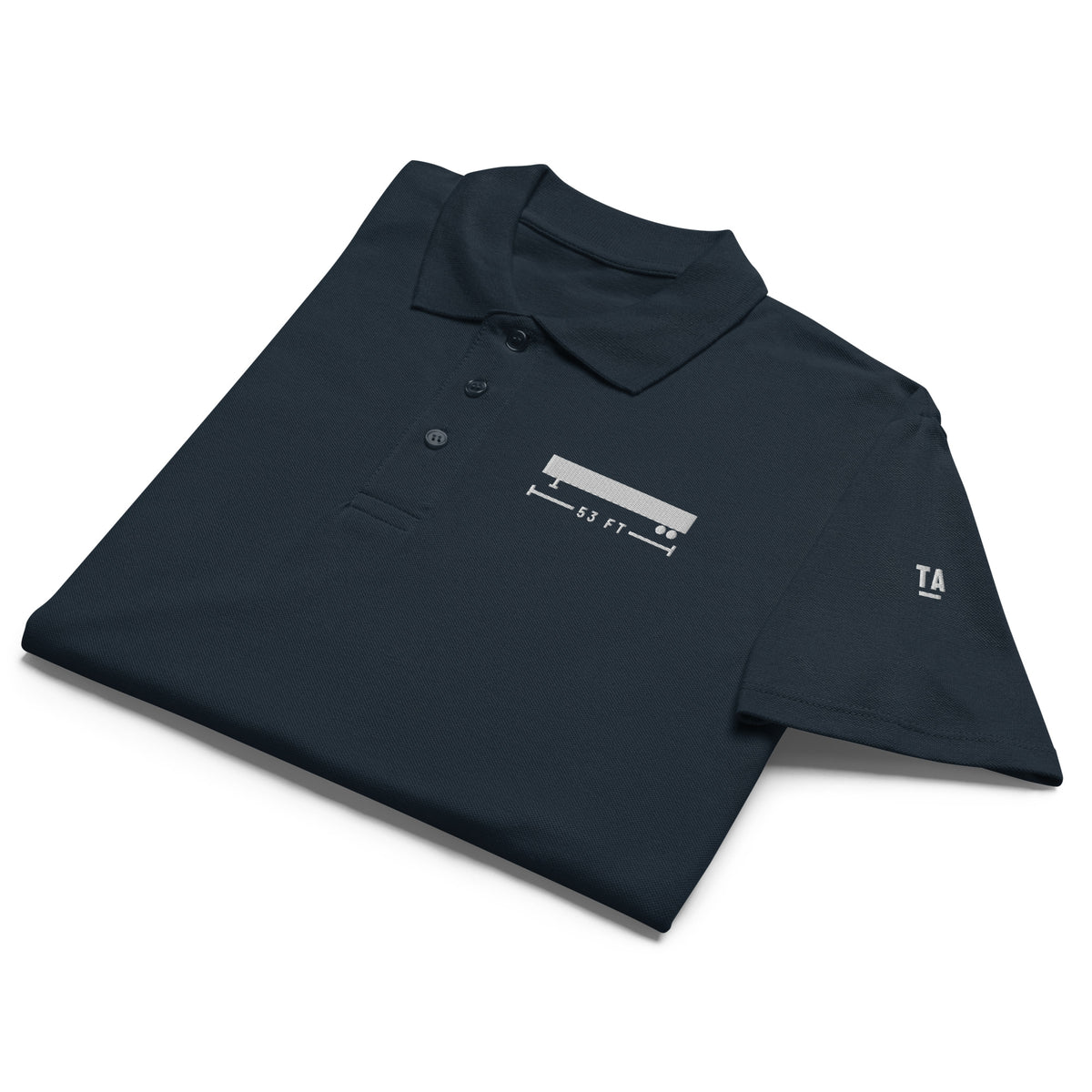 53 FT Polo in navy, front view.