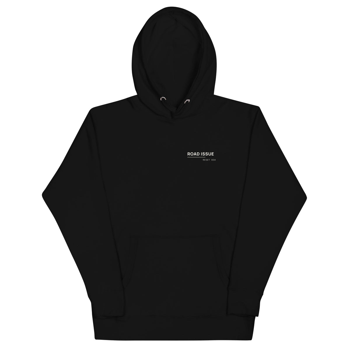 ROAD ISSUE Reset Block Hoodie in Black — front garment view