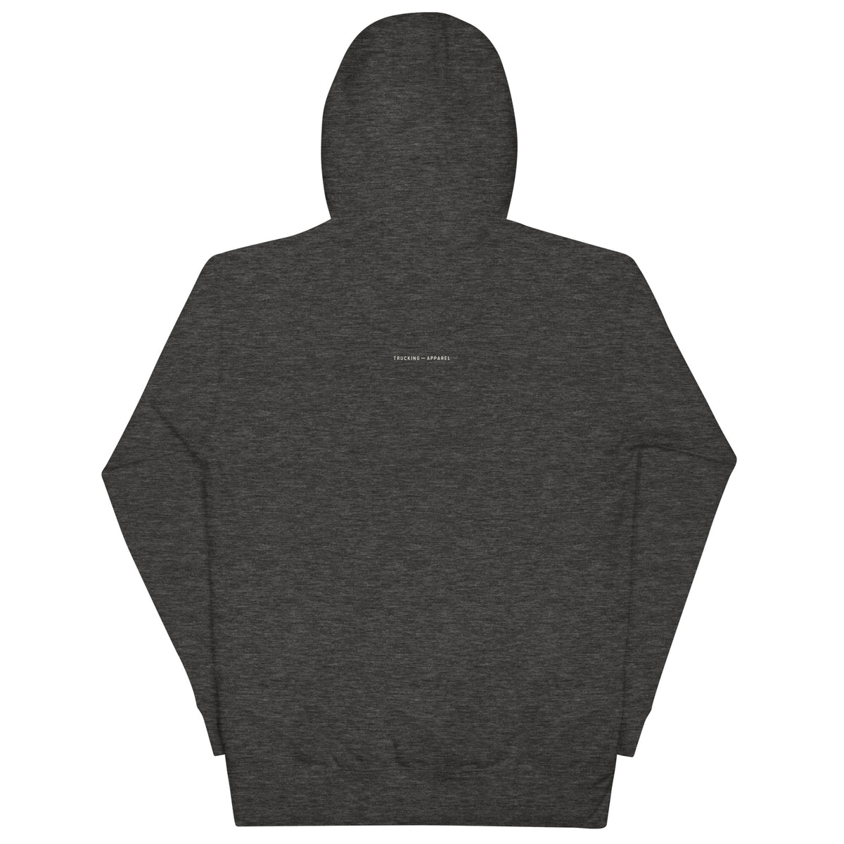 Long Haul Hoodie in charcoal heather, back view.
