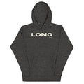 Long Haul Hoodie in charcoal heather, front view.