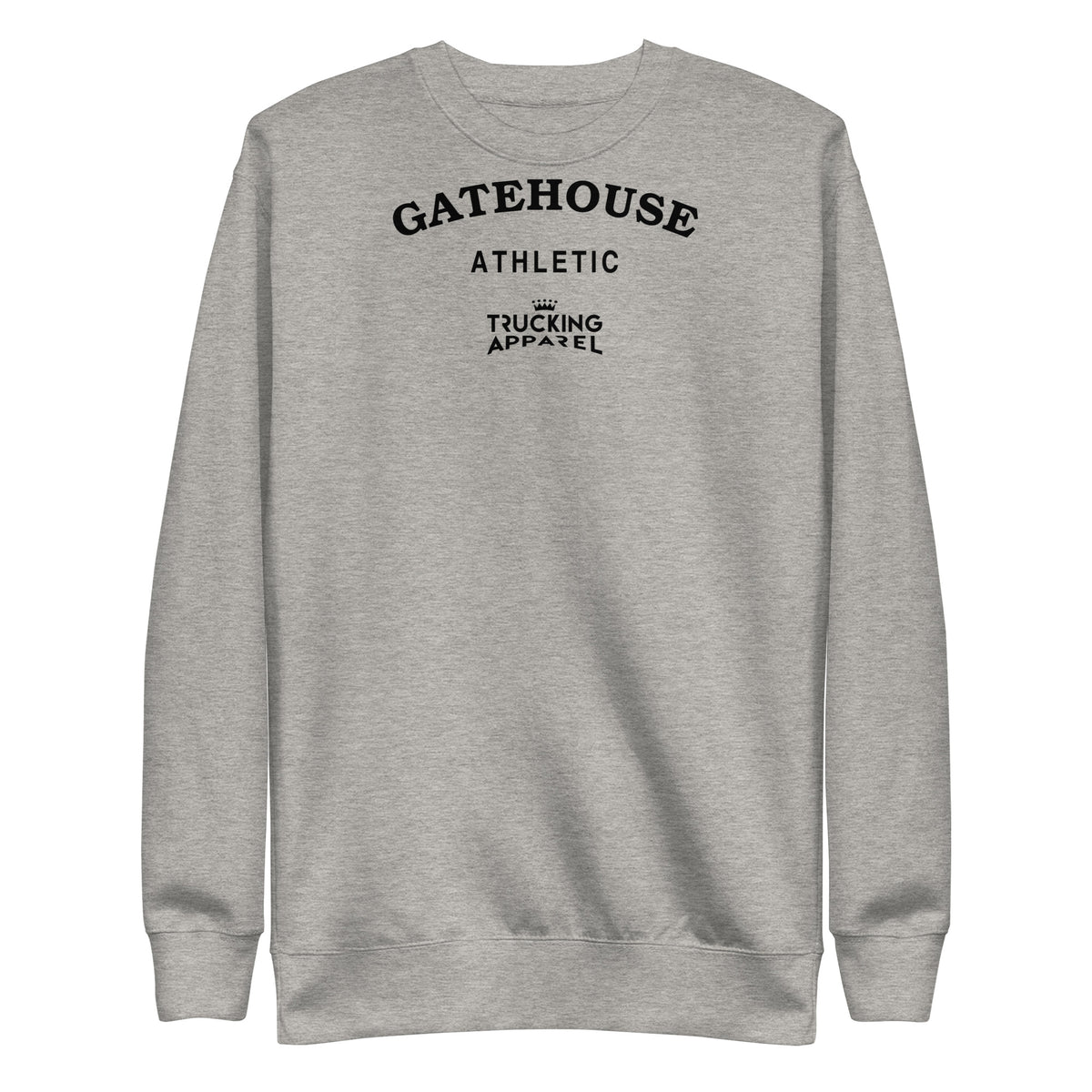 Gatehouse Athletic Crewneck in Carbon Grey with original collegiate graphic — flat front