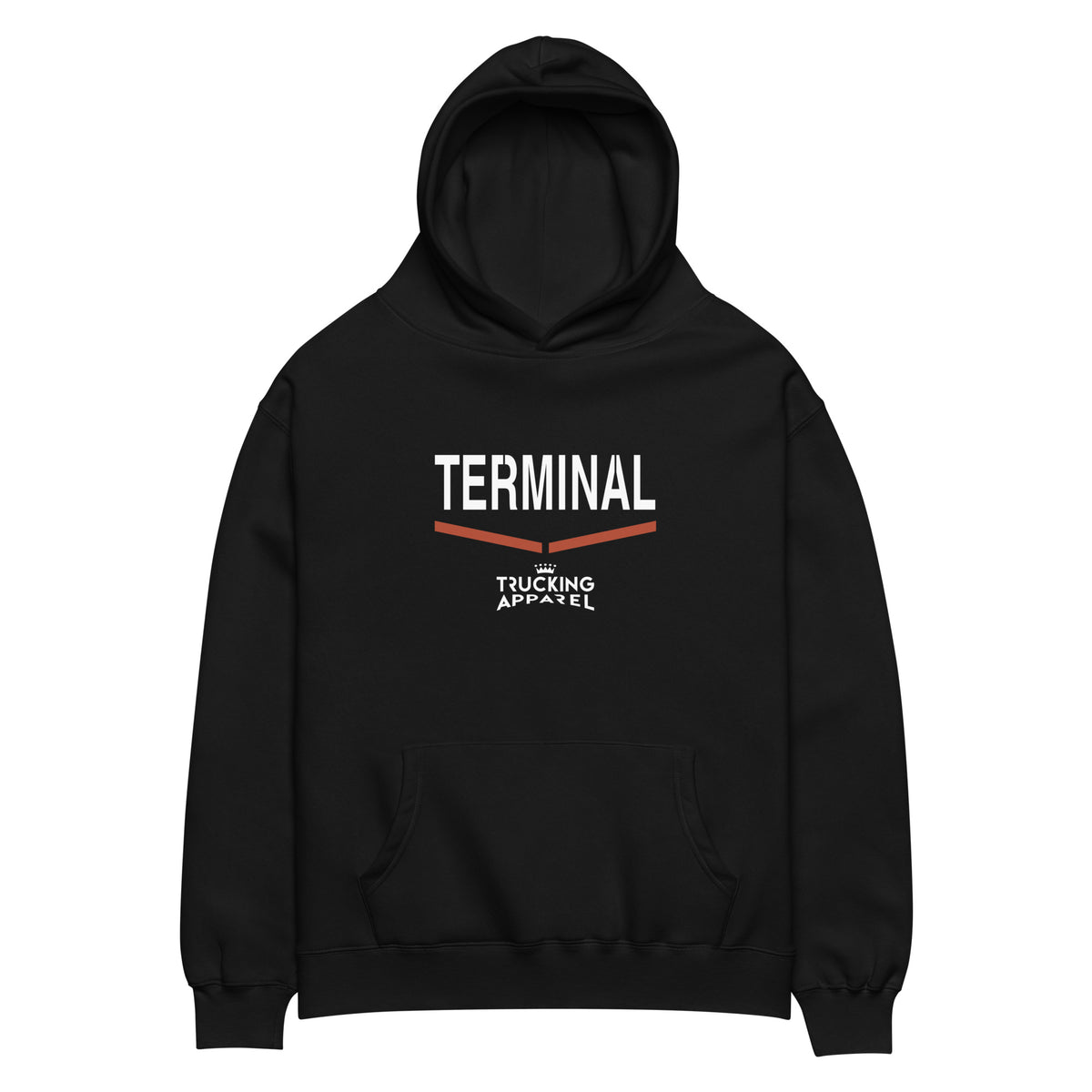 Terminal Elevation Hoodie in Black with original front graphic — flat front view