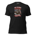 Say Hello to My Little Truck tee in black heather, front view with flag and big rig print.