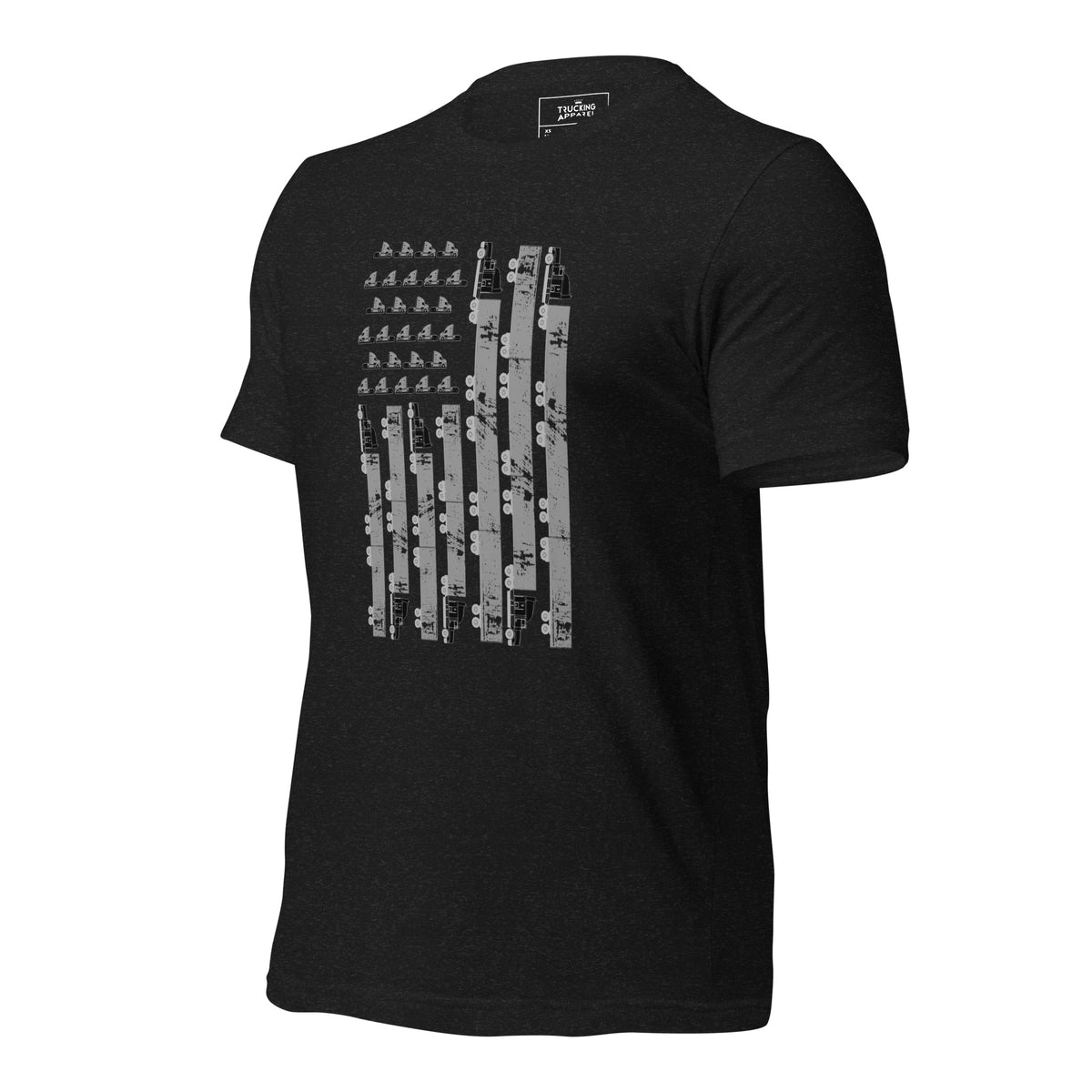 Truck Flag Tee in black heather, left front angle.